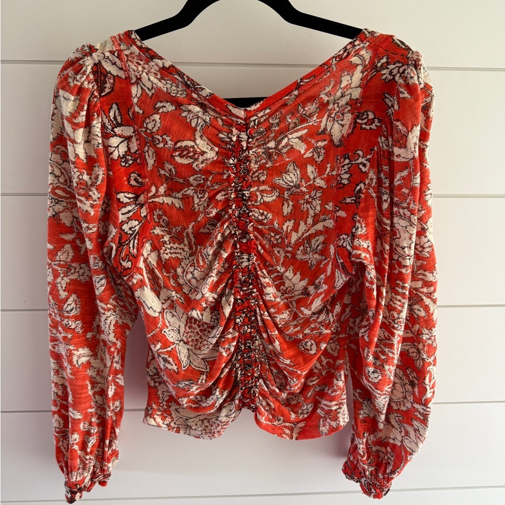 Free People Orange Floral Top, Size Medium - Picture 3 of 9